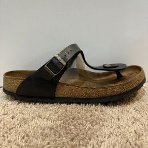 Birkenstock Gizeh‎ Sandals Shoes Womens Size 40 Black Leather Cork Thong Comfort